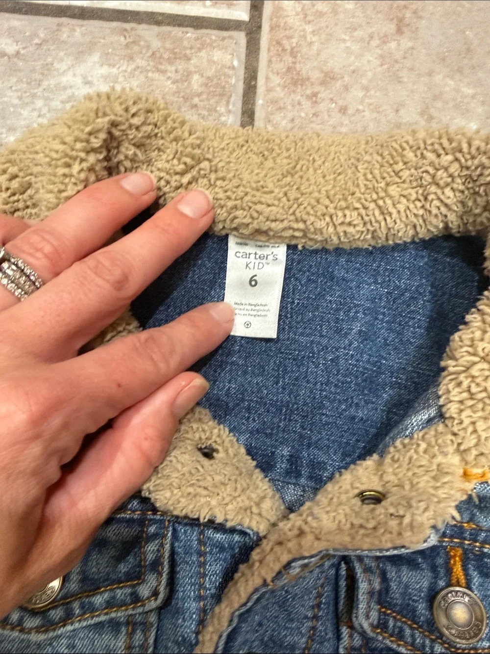 Carters Kids Blue Denim Jacket with Sherpa Collar— size 6